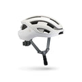 White helmet with black straps on a white background